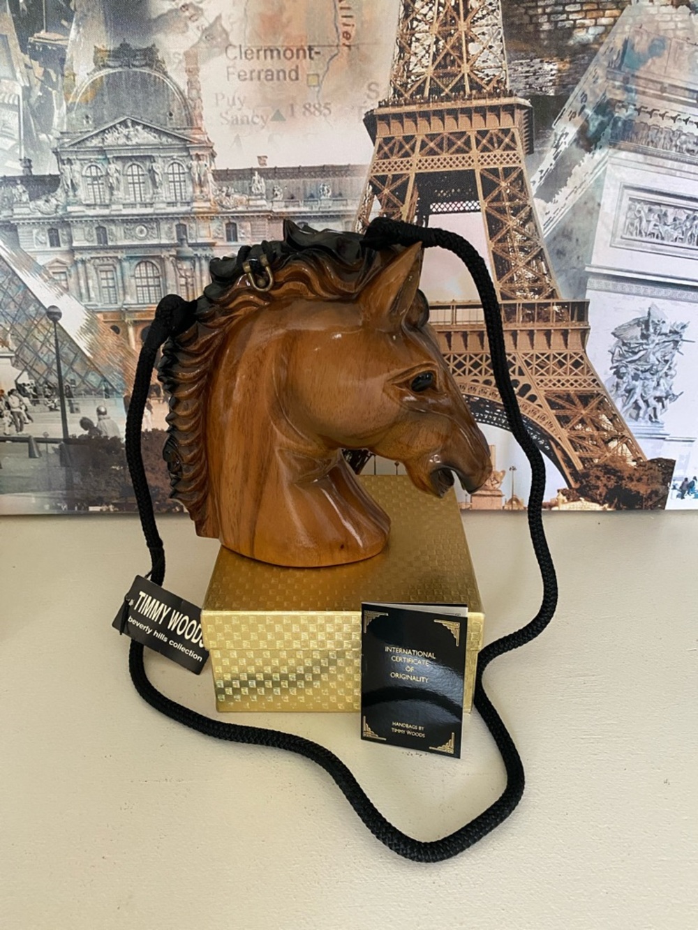 Timmy Woods Horse Head Shoulder Bag/Crossbody/Purse Carved Acacia Wood NWT